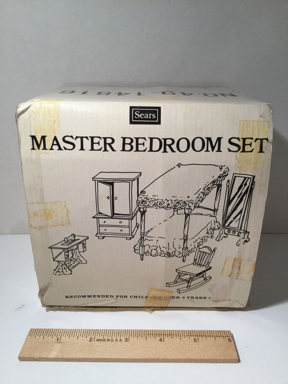 Dollhouse Furniture Vintage Sears Wooden Bedroom Set With Box 197