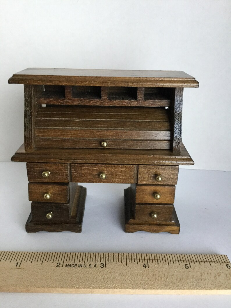 Dollhouse Furniture Vintage Wooden Roll Top Desk
