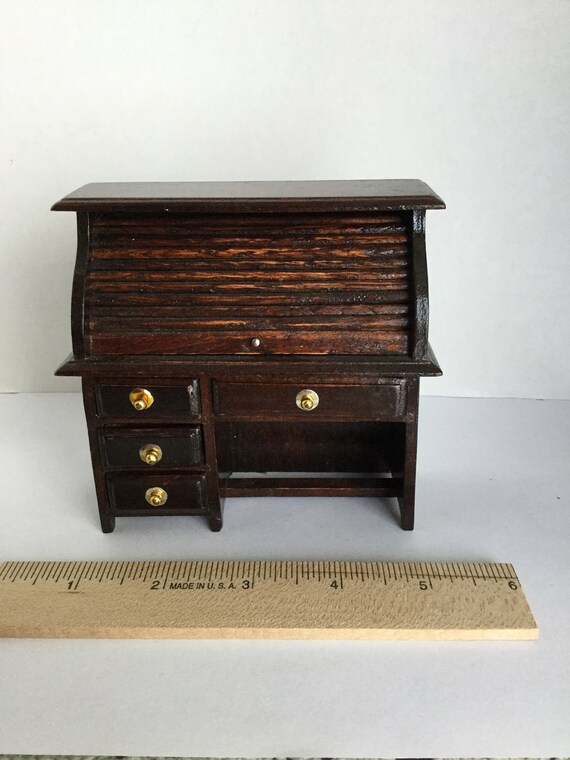Dollhouse Furniture Vintage Wooden Roll Top Desk 128