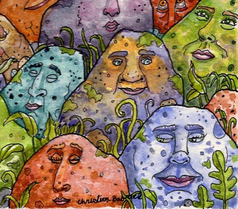 Visual Expression Rocks Original Art Fantasy Watercolor Ink Whimsical the Rock Pile - Etsy