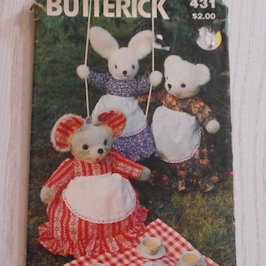 Very Vintage Plush Toy Pattern for Woodland Animals or Pajama Bags, Bear, Mouse, Rabbit - NOS, Uncut pattern