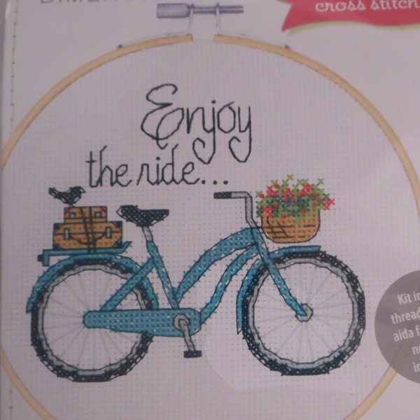 New Dimensions Counted Cross Stitch Kit - Enjoy the ride bike,  6 inches across