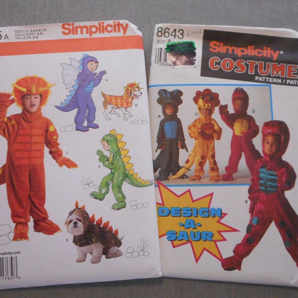 Kids and Dogs Dinosaur Costumes- Sizes 2-8, like new sewing patterns sold separately.