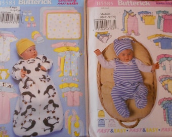 Baby Sleepers Bunting, Onesie, Layette Patterns - Sizes Premie to XL.  See the descriptions for accurate sizing.