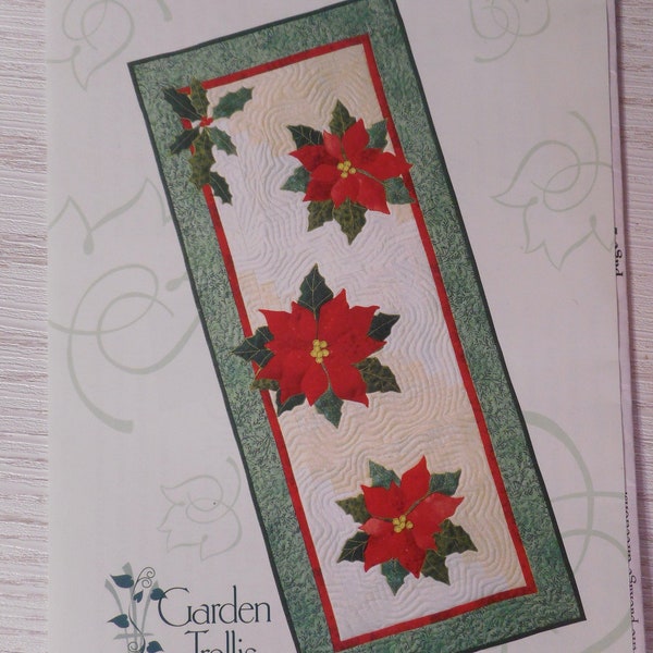 Poinsettia and Holly, Table Runner or Banner by Garden Trellis Designs. 16 x 38 inches.