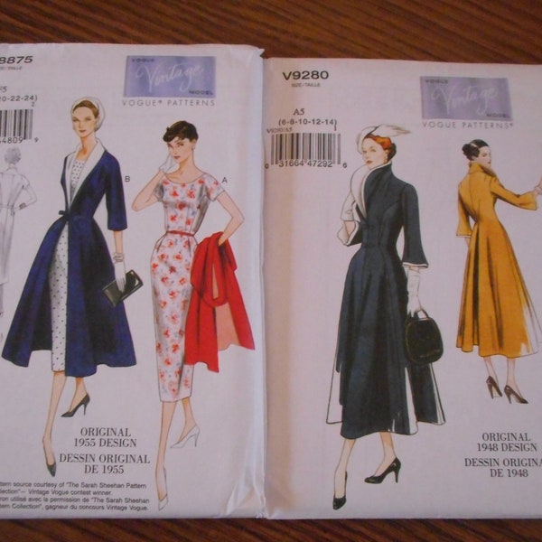 Retro Women's Dress or Coat and Dress, 1940's & 1950"s. Your choice of like new sewing patterns.
