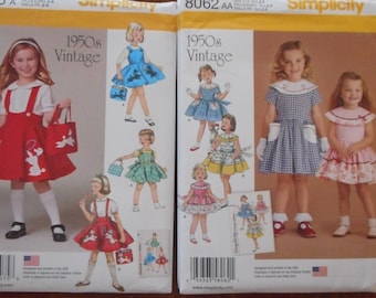 Little Girls' Retro 1950's Dress Patterns - Sizes 1/2- 8,  New, Uncut