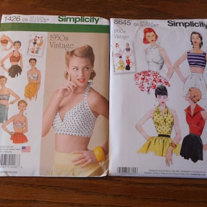 Womens Retro 1950 Halter Tops, Bandeau Tops. Like new sewing patterns. Your choice. Sizes 4-12 or 14-22, Order by size.