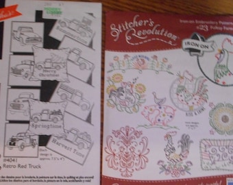 On the Farm, Your Choice of Like new Hot Iron Embroidery Transfers. Old Farm Truck or Farm Animals
