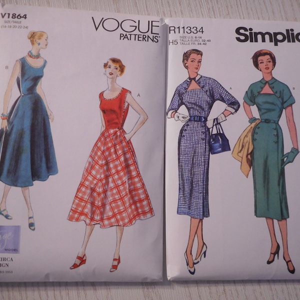 Retro 1950's Womens Dresses. Wrap or Sheath styles. Your choice of like new sewing patterns.  Sizes 6-24.