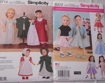 American Girl Historical Dresses. Your choice of like new sewing patterns for 18 inch dolls. 1950&#39;s or Colonial America.