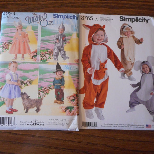 Baby Toddler Costumes.  Wizard of Oz and Animal Onesies.  Like new sewing patterns. Sizes 1/2-4.