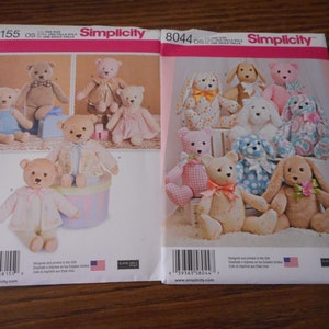 Stuffed, plush animal sewing patterns. Teddy Bears with Clothes, Rabbits, Dogs. Like new patterns sold separately.