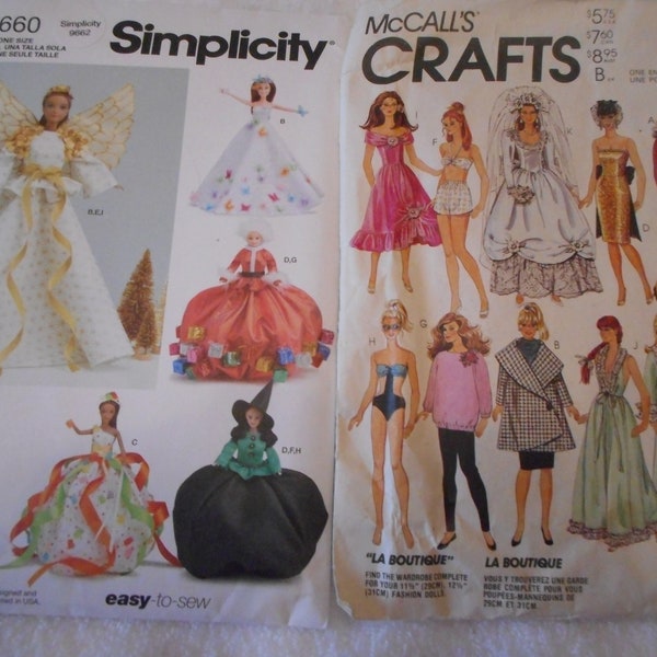 Barbie, 11.5 inch Fashion Doll Sewing Patterns. Your choice of like new patterns.