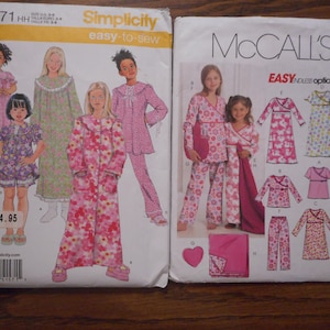 Little Girls Sleepwear Patterns, Sizes  3-6 or 7-14. Like New. Uncut sewing patterns.  Nightgowns, pajamas.