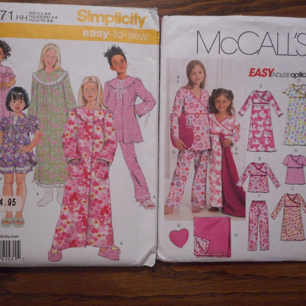 Little Girls Sleepwear Patterns, Sizes  3-6 or 7-14. Like New. Uncut sewing patterns.  Nightgowns, pajamas.