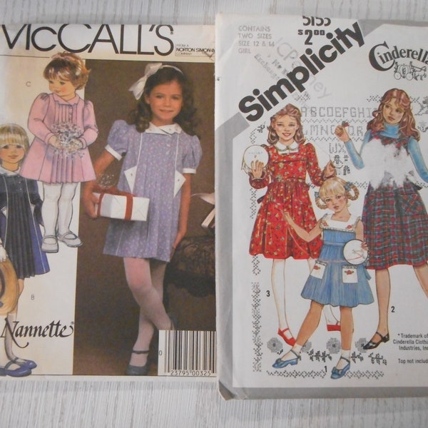 Girls Vintage Dresses.  Nannette and Cinderella Designs. Like new sewing patterns sold separately.  Sizes 12-14 OR 6.