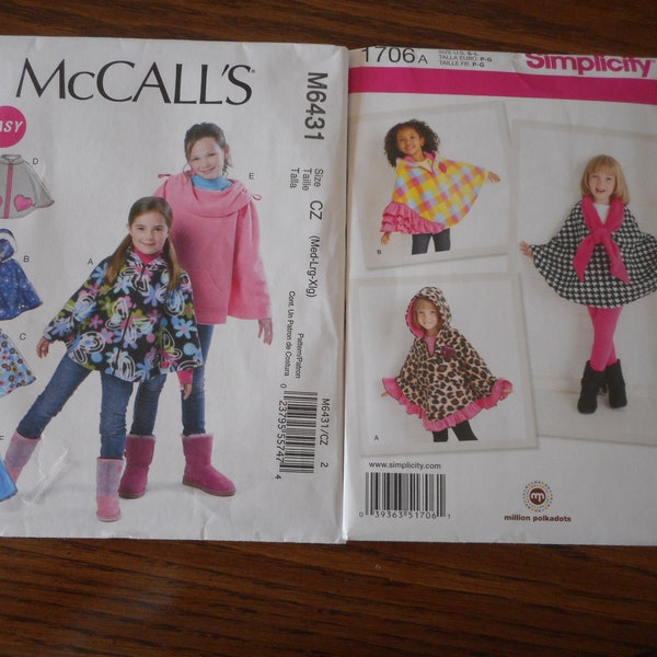 Girl's Capes & Ponchos. Your choice of like new sewing patterns. Sizes Xs-Xlg. See descriptions for accurate sizing.