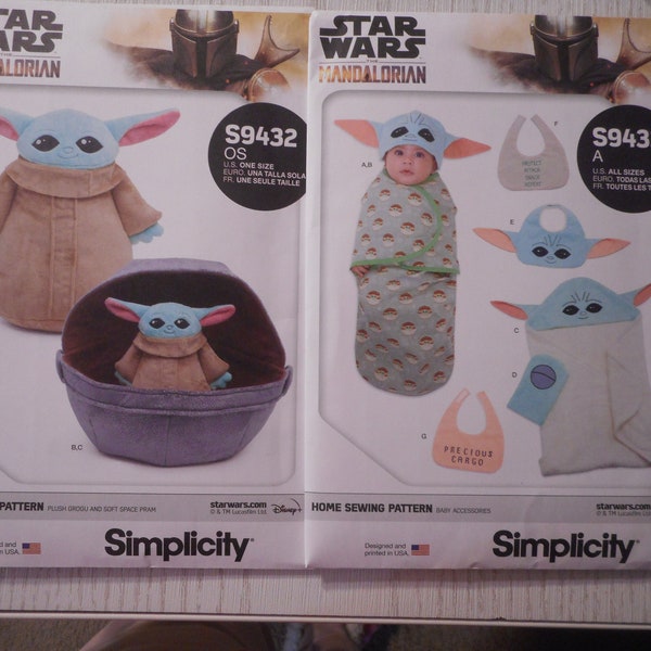 Star Wars, the Mandalorian, Baby gear and Plush Toys.  Your choice of like new sewing patterns.