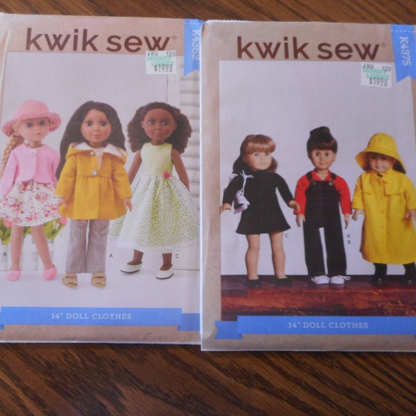 14 /18 Inch Doll Wardrobe like American girl, Wellie Wishers.Raincoat, Jacket, Skaters dress, more. Your choice of like new sewing patterns.