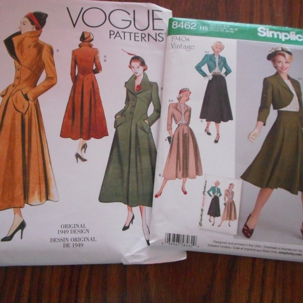 Womens Retro 1940s  Skirt set and Coat.  Your choice of like new sewing patterns.