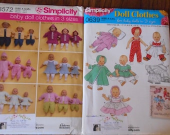 Baby Doll Wardrobe, Sewing Patterns, 12-14, 16-18 and 20-22 inch dolls, Uncut, Like new.  Sold Separately
