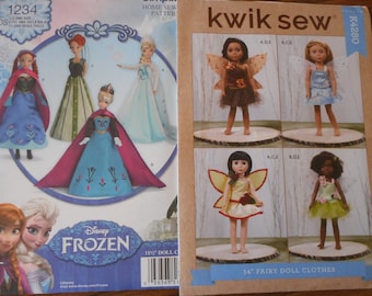 Fantasias de fadas, fantasias de Frozen para bonecas. Sua escolha de novos padrões. Bonecos de 11,5 ou 14 polegadas. Por favor, leia as descrições para dimensionamento