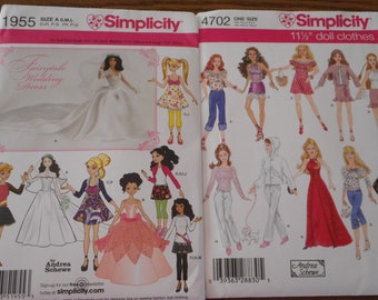Fashion Doll Wardrobes and Wedding gowns. Your choice of new patterns. 10.5, 11.5 or 12.5 inch dolls. Please read descriptions for sizing