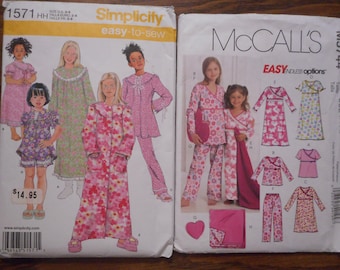 Little Girls Sleepwear Patterns, Sizes  3-6 or 7-14. Like New. Uncut sewing patterns.  Nightgowns, pajamas.