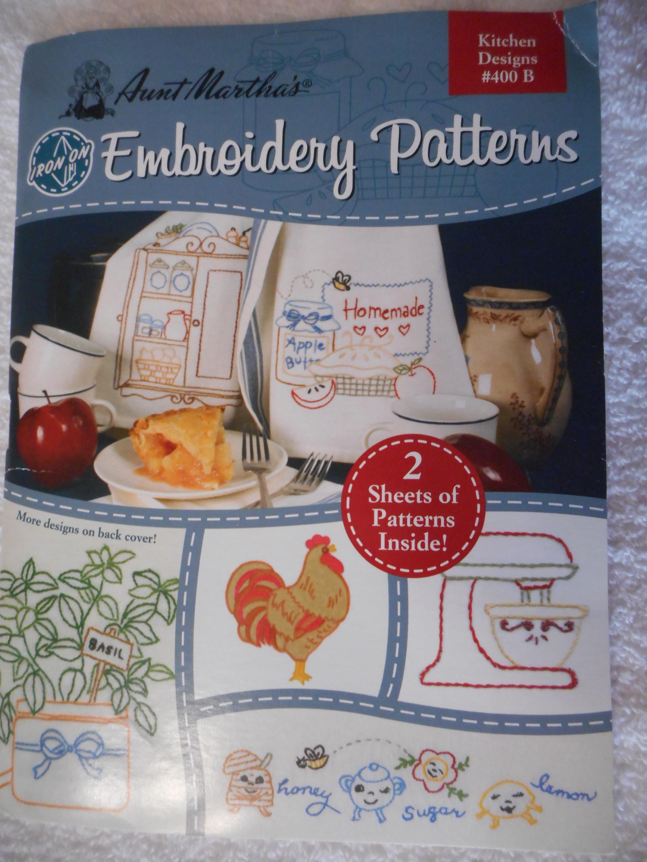 Aunt Martha's Hot Iron Embroidery Transfers. Kitchen Designs or Flowers ...