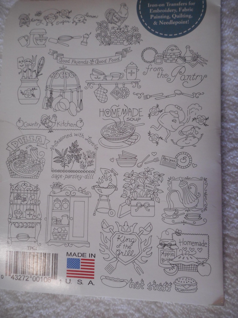Aunt Martha's Hot Iron Embroidery Transfers. Kitchen Designs or Flowers ...