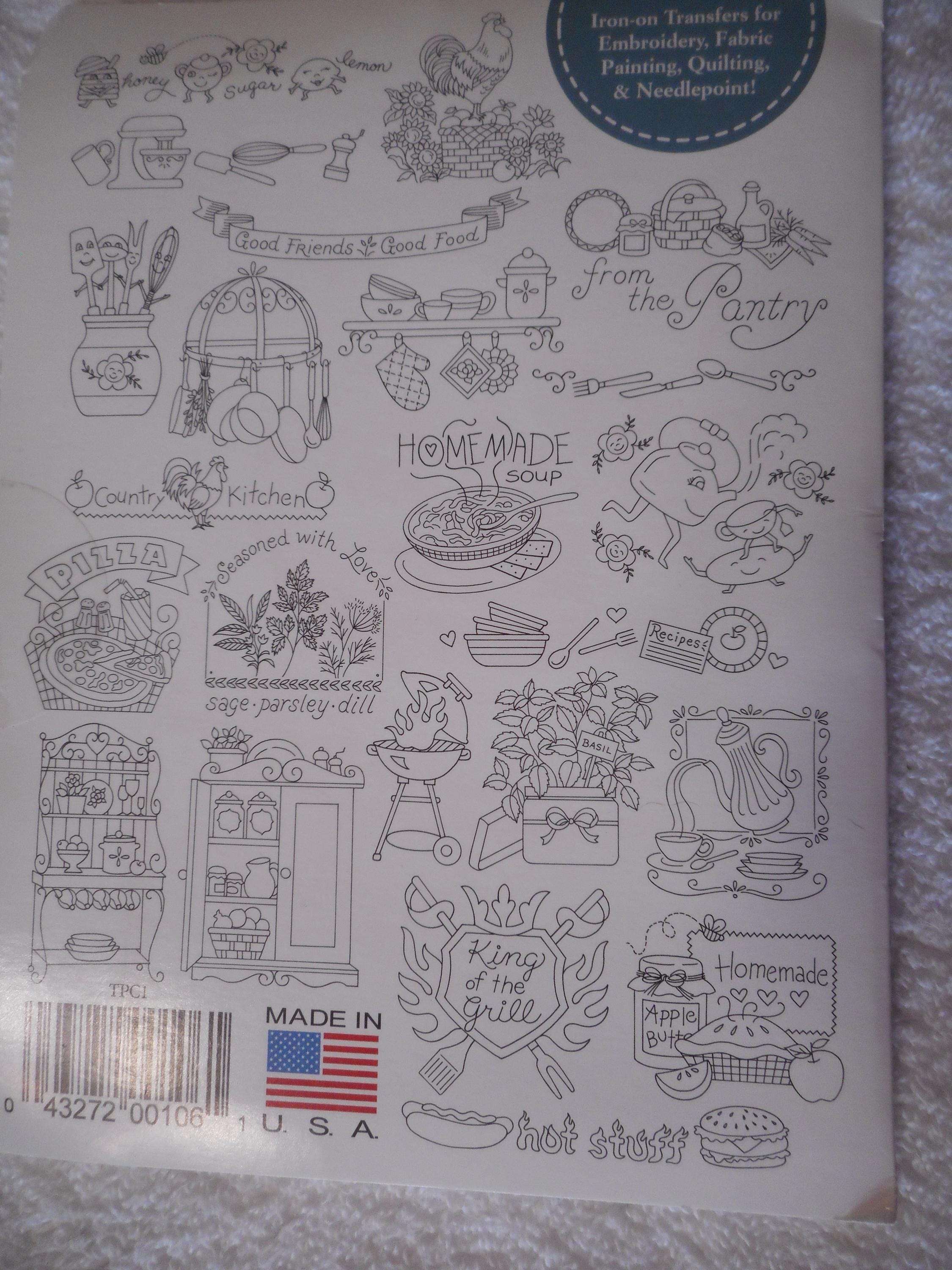 Aunt Martha's Hot Iron Embroidery Transfers. Kitchen Designs or Flowers ...