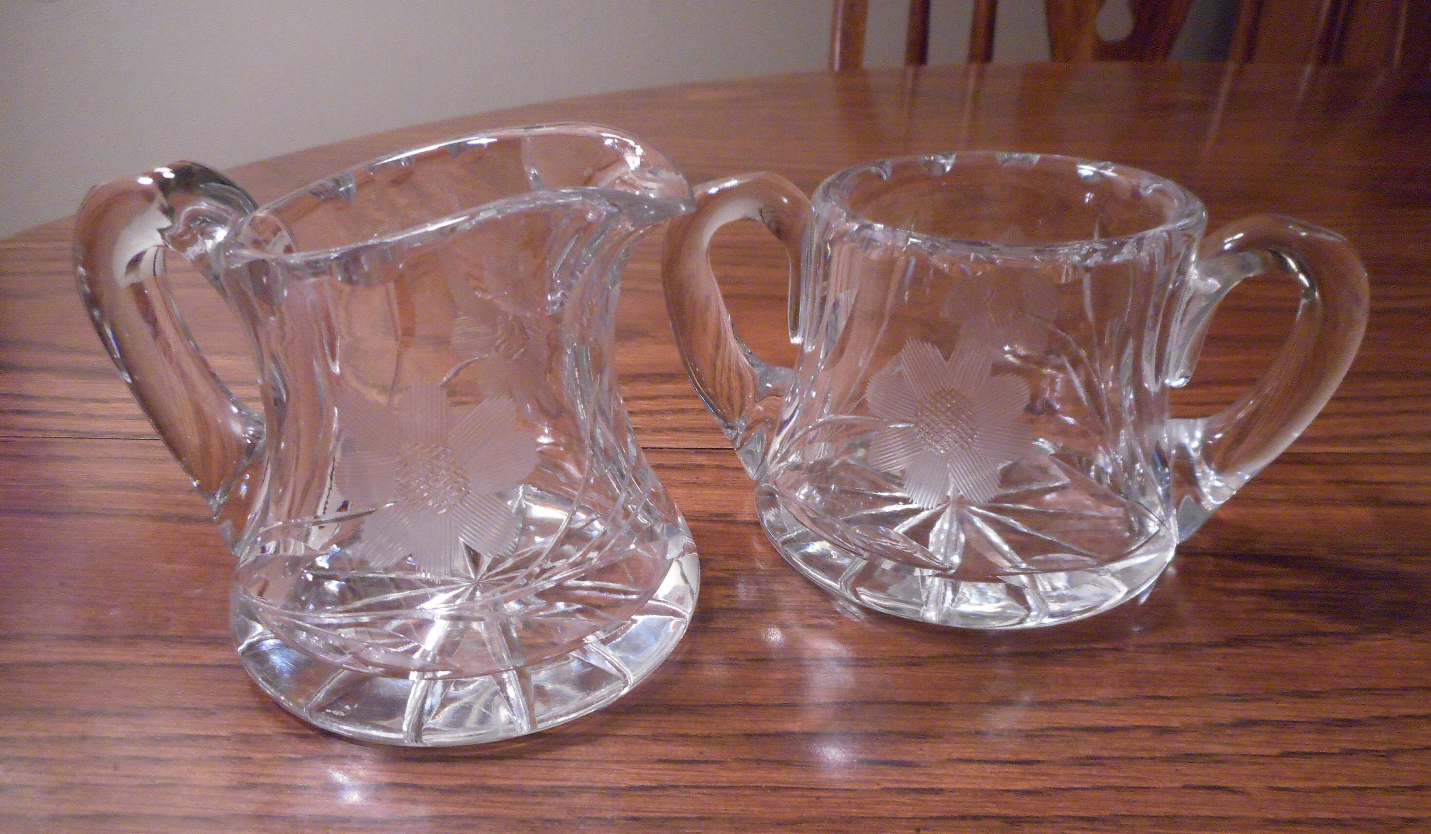 Lead Crystal Sugar Bowl and Creamer with Floral Daisy Design Etsy