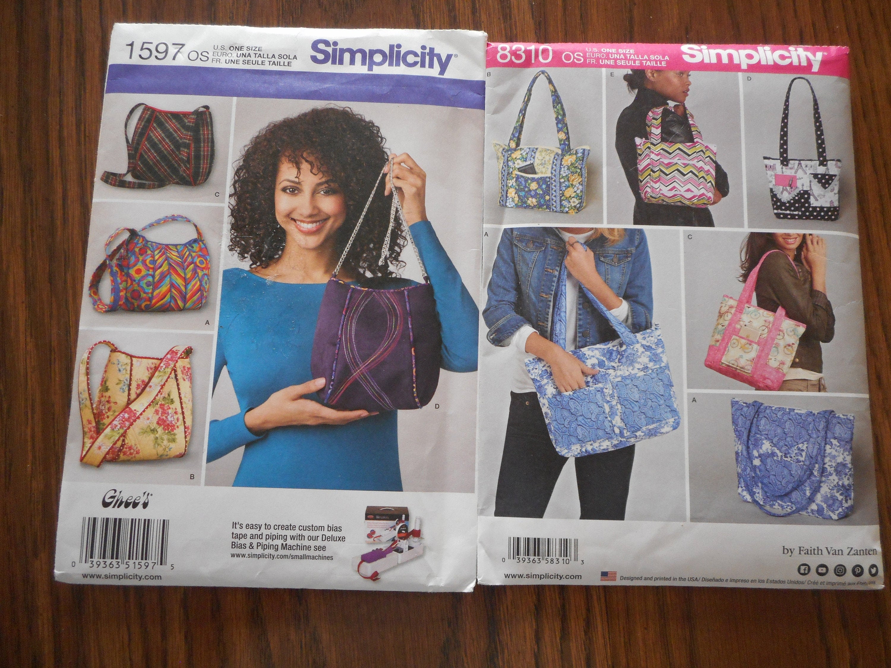 Tote bags and Hobo bags in various styles and sizes. Your choice of like  new sewing patterns.