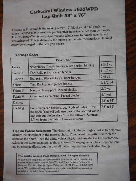 Cathedral Window Block Size Chart