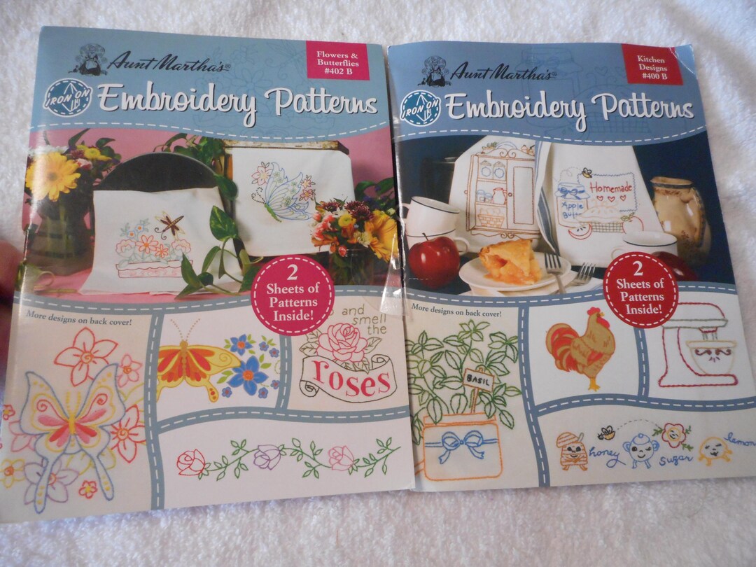Aunt Martha's Hot Iron Embroidery Transfers. Kitchen Designs or Flowers ...