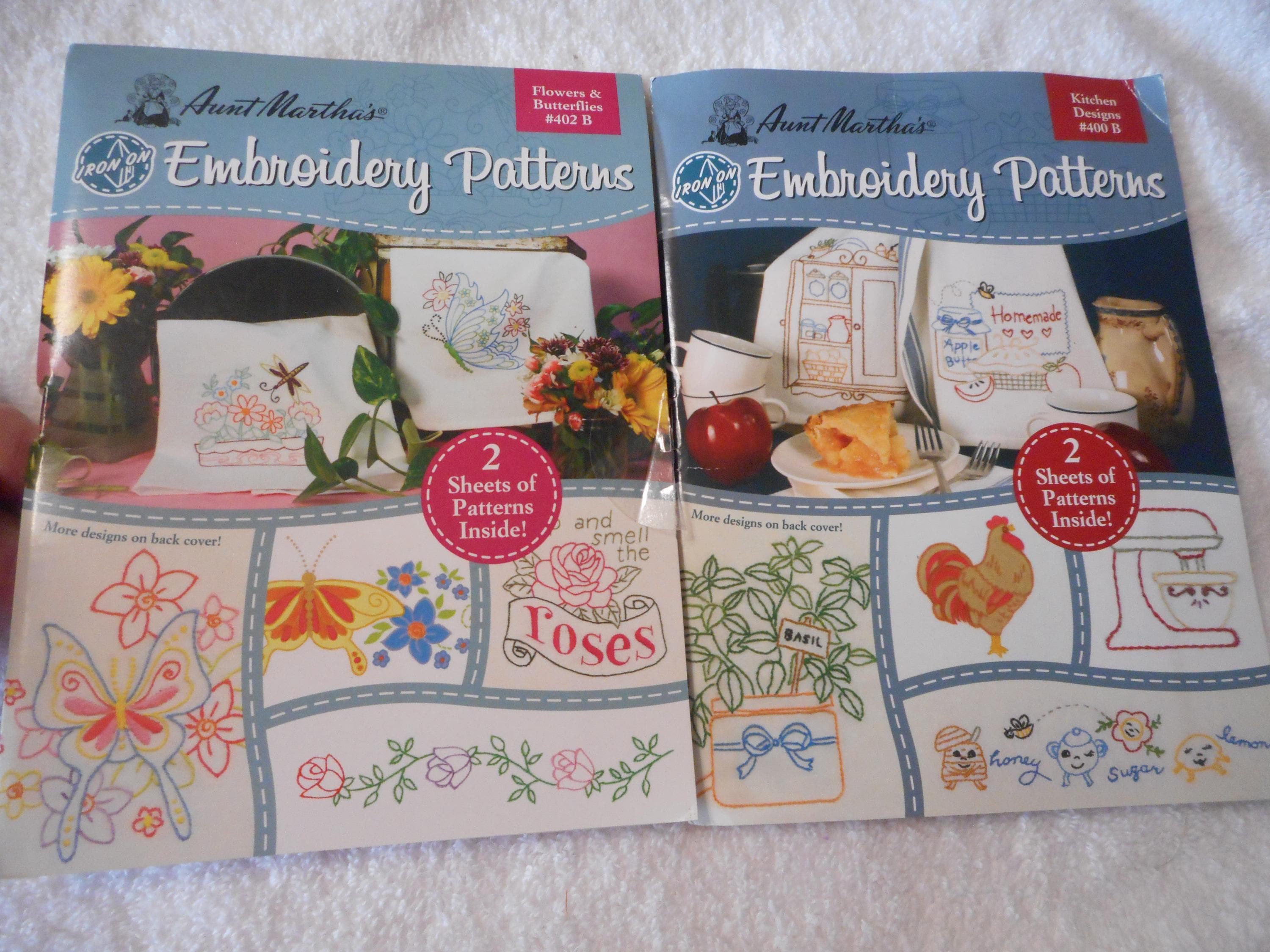Aunt Martha's Hot Iron Embroidery Transfers. Kitchen Designs or Flowers ...