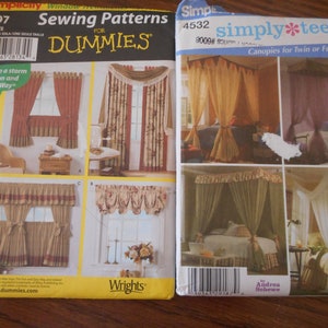 May include: Two sewing patterns for window treatments and bed canopies. The first pattern is for window treatments and is titled "Sewing Patterns for Dummies". The second pattern is for bed canopies and is titled "simply*teen".