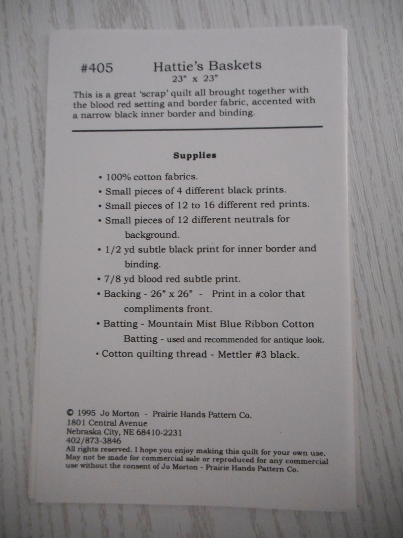 Hattie S Baskets Quilt Pattern By Prairie Hands Pattern Company Like New Pattern 23 X 23 Inches Kits How To Craft Supplies Tools Vadel Com