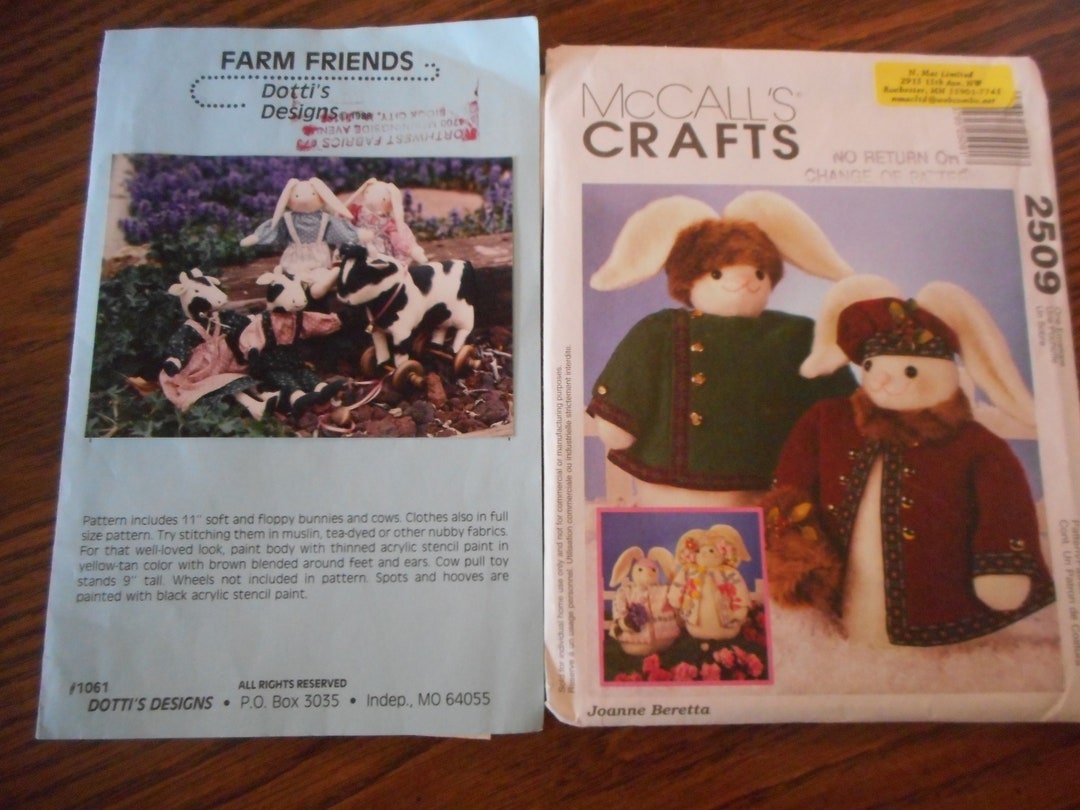 Bunny Rabbits and Cows - Your Choice of Like New Sewing Patterns for ...
