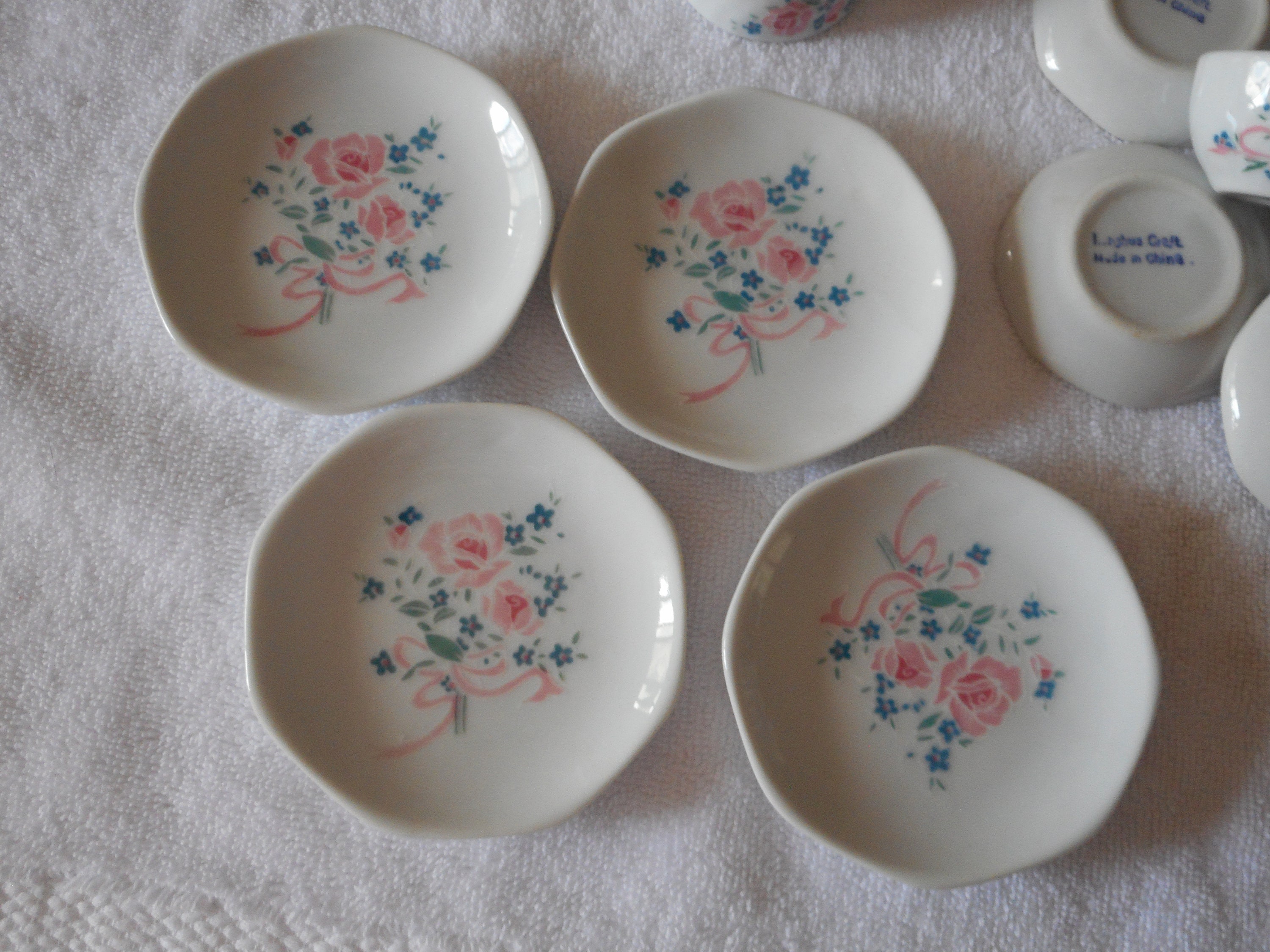 Vintage Porcelain Mini Tea Set With Pink Rose Spray. Doll Sized