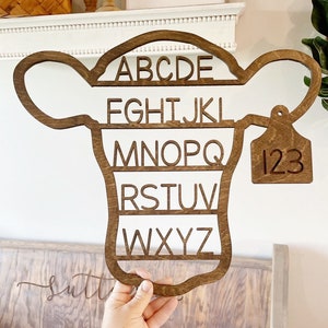 Cow Alphabet Sign: Laser Cut Birch Wood, Farm Nursery Decor