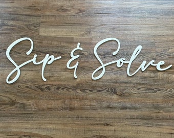 Sip and Solve Birch Wood Sign: Wedding Seating Chart Decor