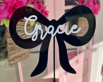 Custom Name Pink Bow Cake Topper: First Birthday Acrylic Decor