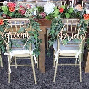 Bride & Groom Geometric Hexagon Chair Signs