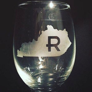 Custom Engraved Stemless Wine Glasses: Personalized State Initial, Set of 2