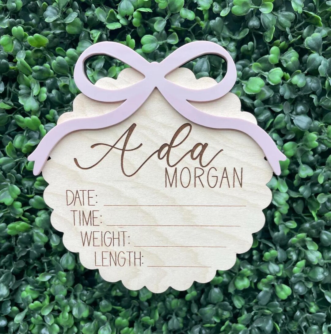 Custom Bow Birth Announcement Sign With Stats | Newborn Girl Wooden ...