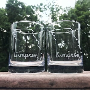 SET of Custom State + Last Name Etched Glassware