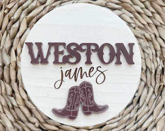 Baby Announcement Sign Boy | Cowboy Boots Newborn Wooden and Acrylic  Baby Announcement Sign for Hospital
