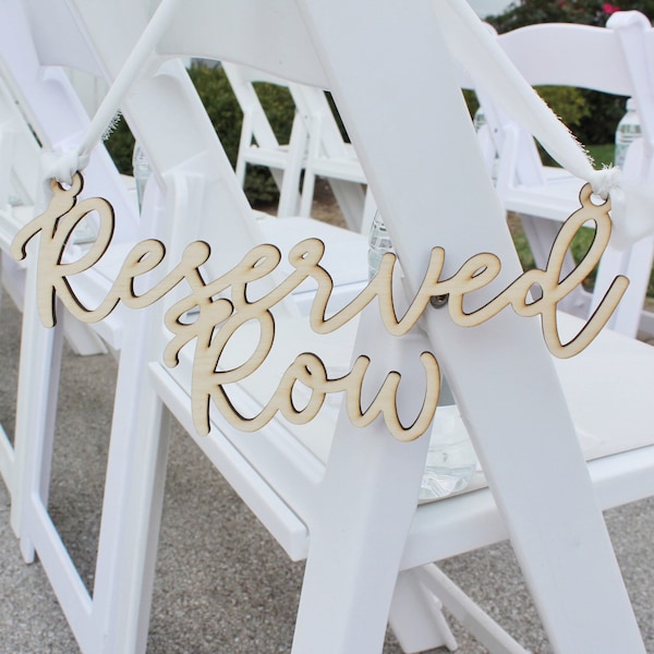 Reserved Row Wood Signs | SET of 2 • Custom Reserved Seat Sign • Reserved Tags for Weddings • Hanging Reserved Chair Sign • Ceremony Seating